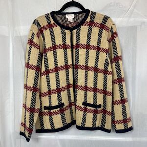 Vintage Crystal Kobe plaid large checked knit cardigan Md preppy academia artsy